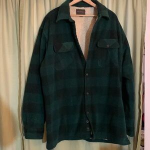Northwest Territory Men’s Green Black Plaid & Cream Fleece Coat Jacket XL Tall